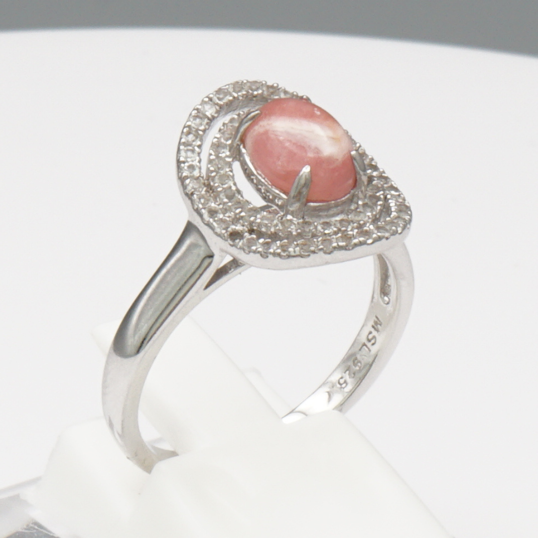 925 Silber Damenring mit natürlichem  Rhodochrosit  und Weißtopas