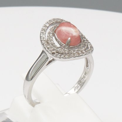 925 Silber Damenring mit natürlichem  Rhodochrosit  und Weißtopas
