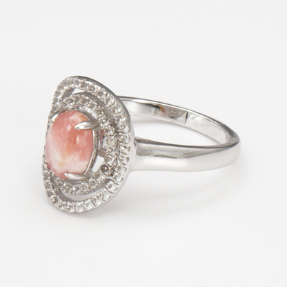 925 Silber Damenring mit natürlichem  Rhodochrosit  und Weißtopas