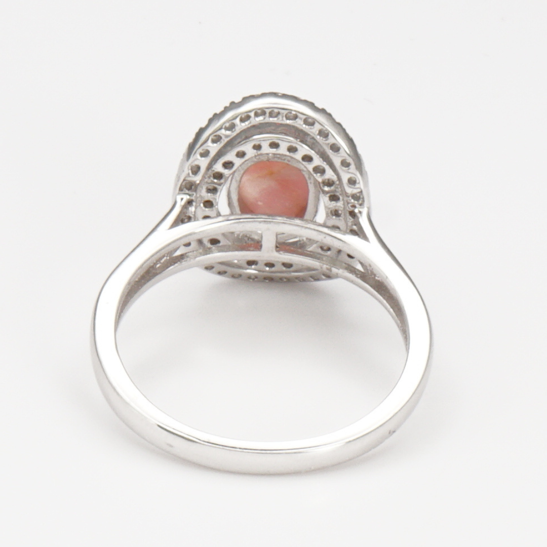 925 Silber Damenring mit natürlichem  Rhodochrosit  und Weißtopas