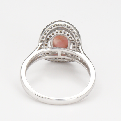 925 Silber Damenring mit natürlichem  Rhodochrosit  und Weißtopas