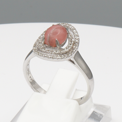 925 Silber Damenring mit natürlichem Rhodochrosit und Weißtopas
