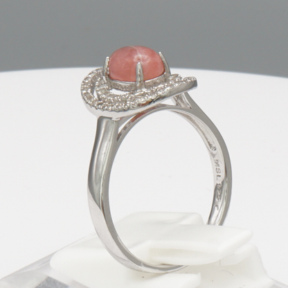 925 Silber Damenring mit natürlichem Rhodochrosit und Weißtopas