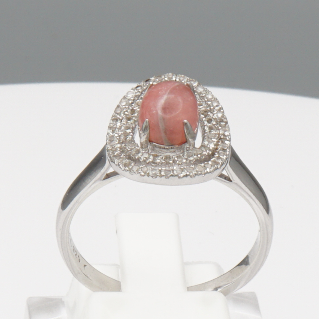925 Silber Damenring mit natürlichem Rhodochrosit und Weißtopas