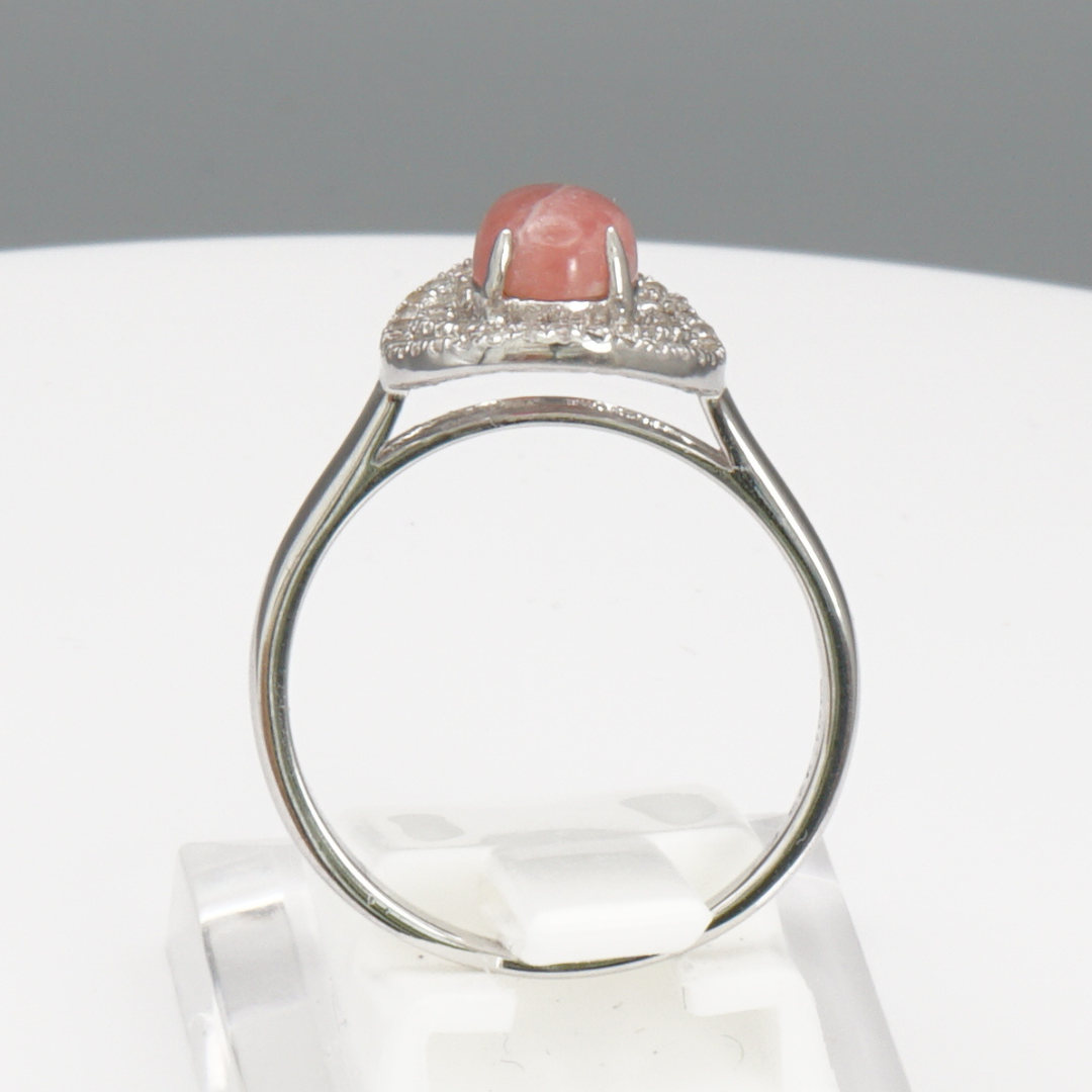 925 Silber Damenring mit natürlichem Rhodochrosit und Weißtopas