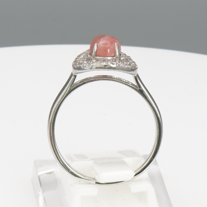 925 Silber Damenring mit natürlichem Rhodochrosit und Weißtopas