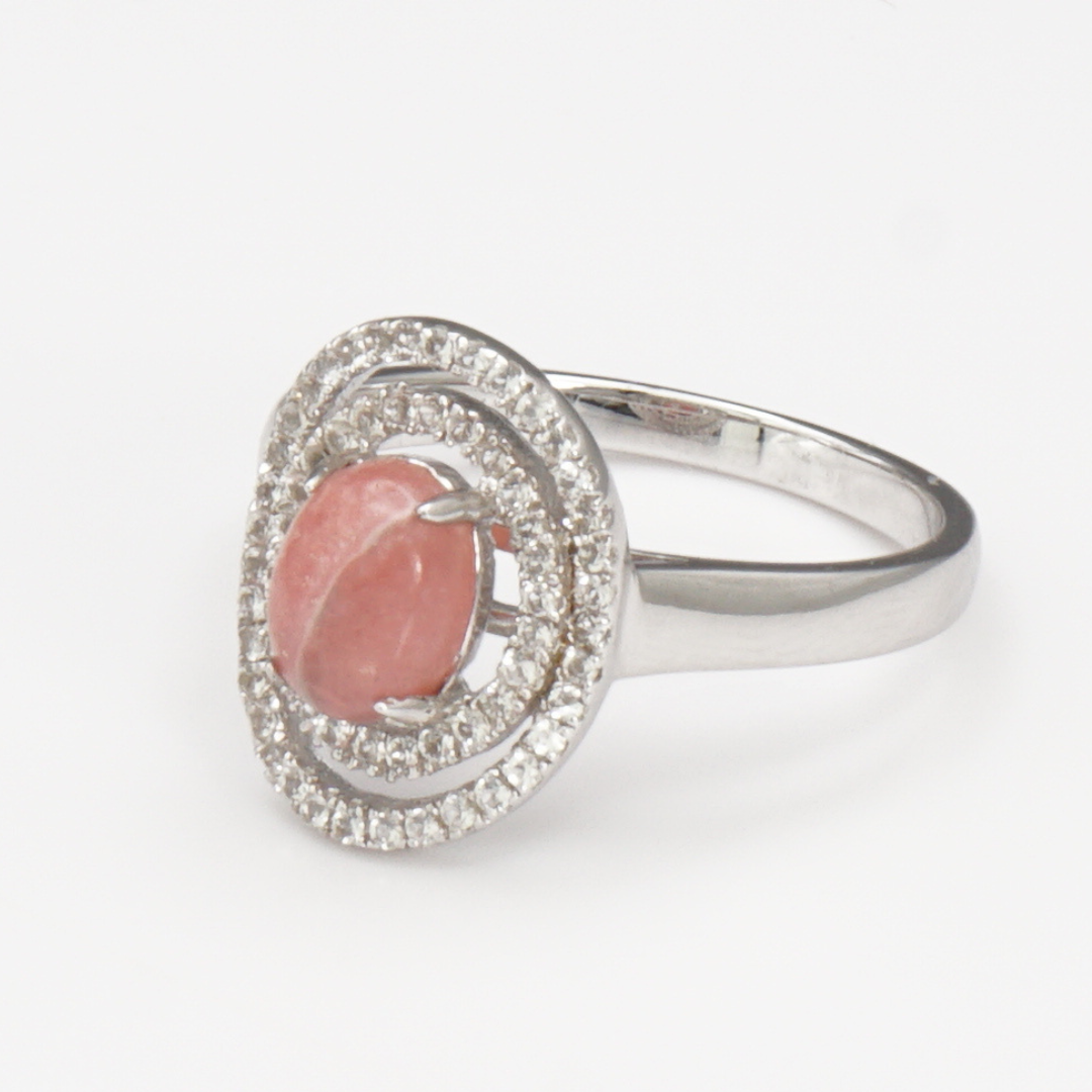 925 Silber Damenring mit natürlichem Rhodochrosit und Weißtopas