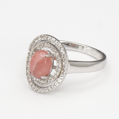 925 Silber Damenring mit natürlichem Rhodochrosit und Weißtopas