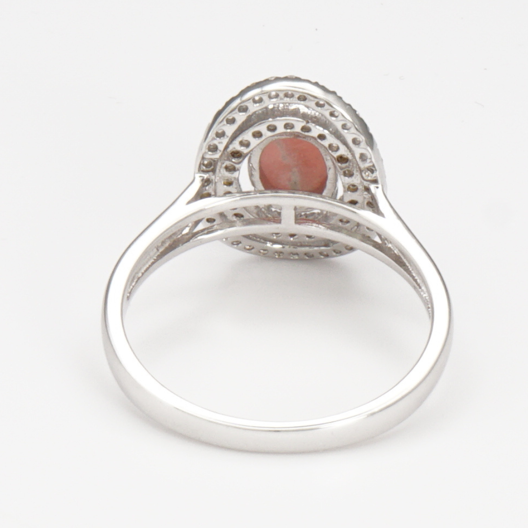 925 Silber Damenring mit natürlichem Rhodochrosit und Weißtopas