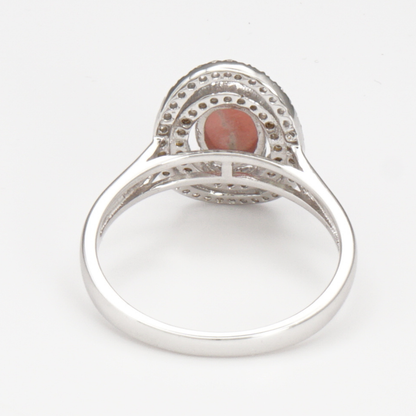 925 Silber Damenring mit natürlichem Rhodochrosit und Weißtopas