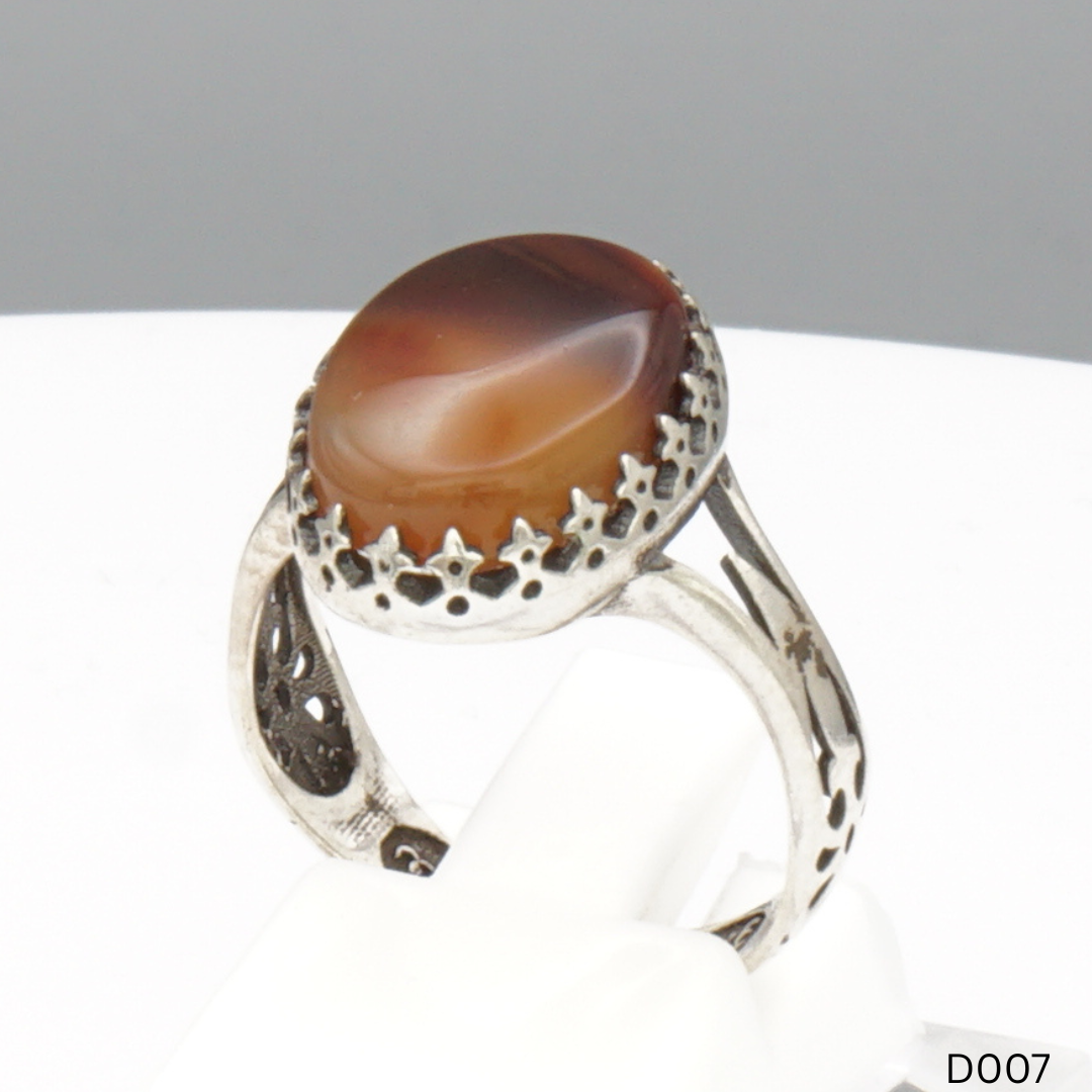 925 Silber Damen Ring mit Jemen Achat - Aqeeq Yamani