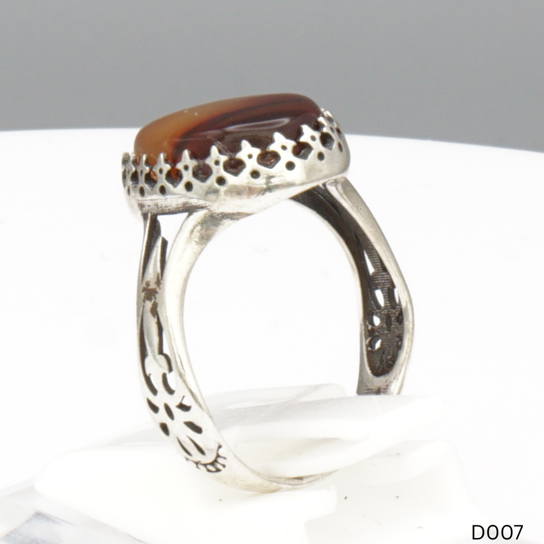 925 Silber Damen Ring mit Jemen Achat - Aqeeq Yamani