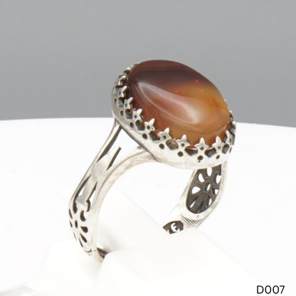 925 Silber Damen Ring mit Jemen Achat - Aqeeq Yamani