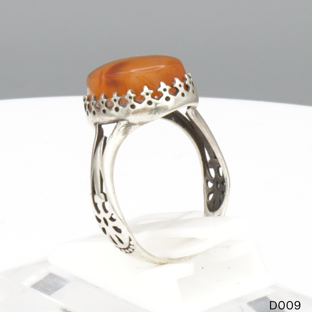 925 Silber Damen Ring mit Jemen Achat - Aqeeq Yamani