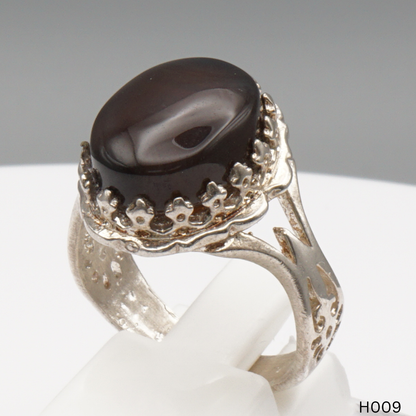 925 Silber Herrenring mit echtem Jemen Achat - Aqeeq Yamani