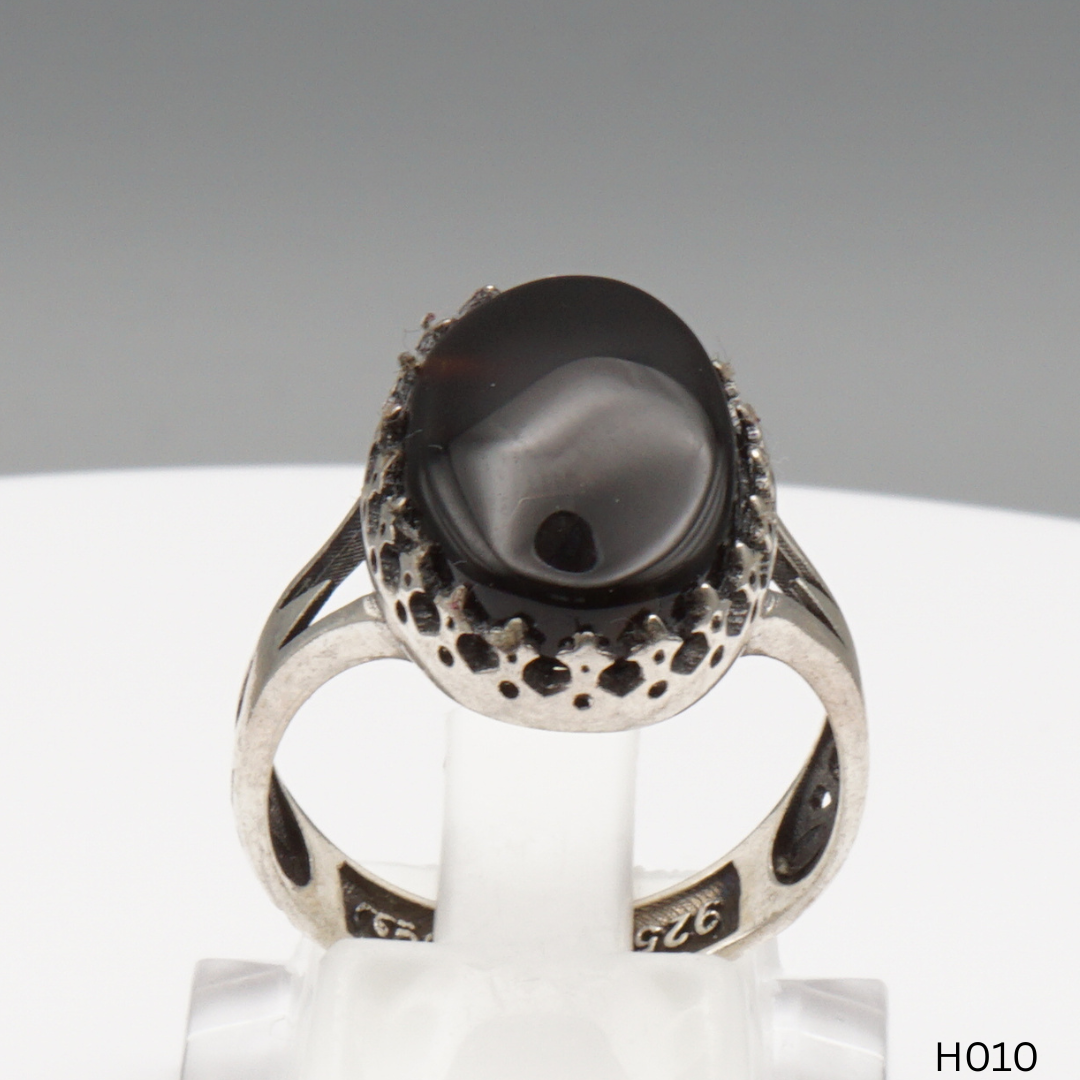 925 Silber Herrenring mit echtem Jemen Achat - Aqeeq Yamani
