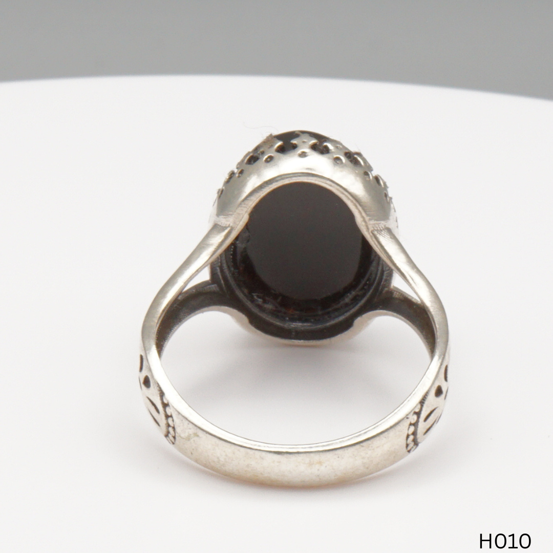 925 Silber Herrenring mit echtem Jemen Achat - Aqeeq Yamani