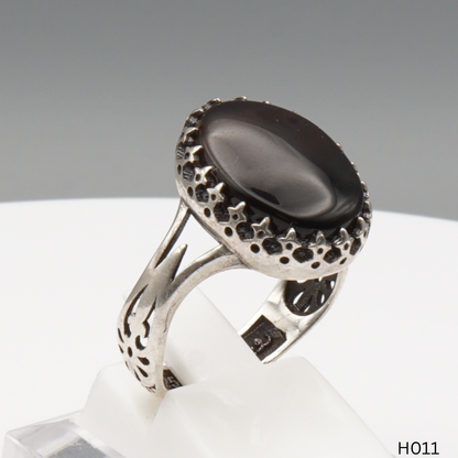 925 Silber Herrenring mit echtem Jemen Achat - Aqeeq Yamani