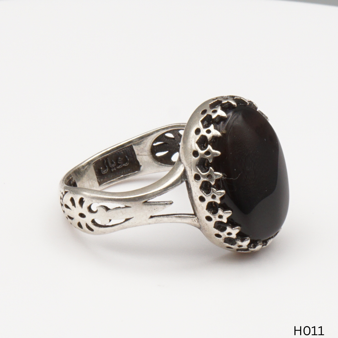 925 Silber Herrenring mit echtem Jemen Achat - Aqeeq Yamani