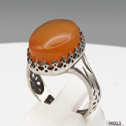 925 Silber Herrenring mit echtem Jemen Achat - Aqeeq Yamani