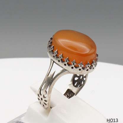 925 Silber Herrenring mit echtem Jemen Achat - Aqeeq Yamani