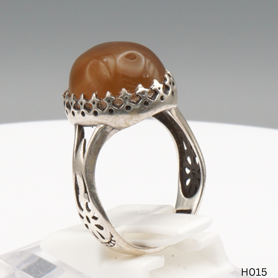 925 Silber Herrenring mit echtem Jemen Achat - Aqeeq Yamani