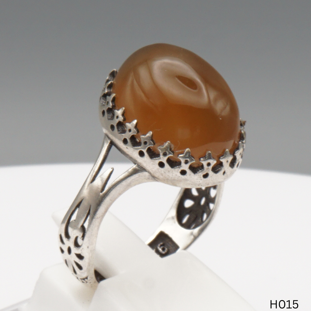 925 Silber Herrenring mit echtem Jemen Achat - Aqeeq Yamani