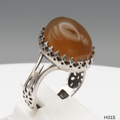 925 Silber Herrenring mit echtem Jemen Achat - Aqeeq Yamani