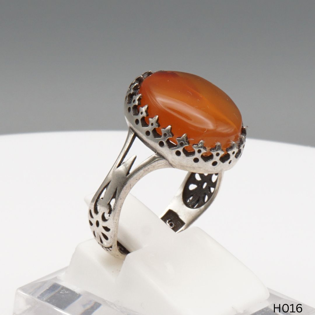 925 Silber Herrenring mit echtem Jemen Achat - Aqeeq Yamani