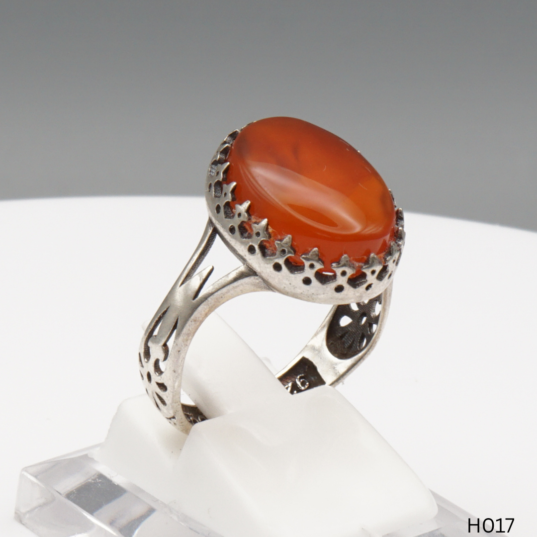 925 Silber Herrenring mit echtem Jemen Achat - Aqeeq Yamani