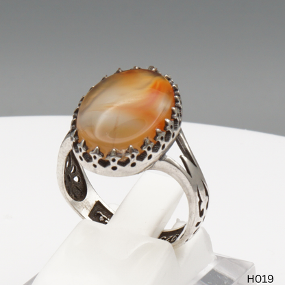 925 Silber Herrenring mit echtem Jemen Achat - Aqeeq Yamani