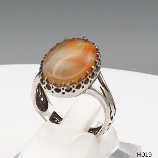 925 Silber Herrenring mit echtem Jemen Achat - Aqeeq Yamani