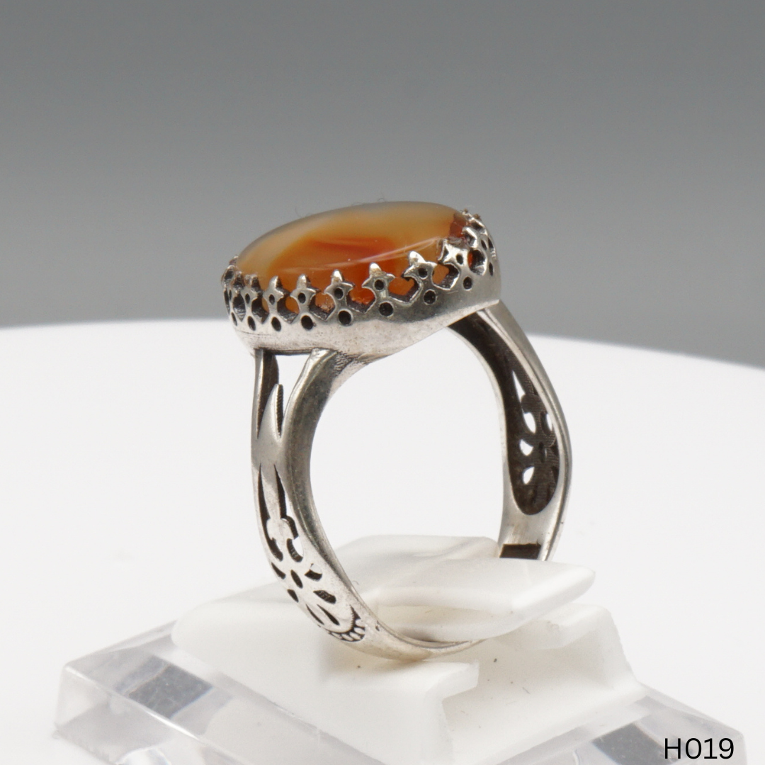 925 Silber Herrenring mit echtem Jemen Achat - Aqeeq Yamani