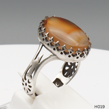 925 Silber Herrenring mit echtem Jemen Achat - Aqeeq Yamani