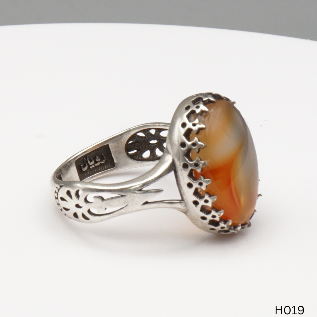 925 Silber Herrenring mit echtem Jemen Achat - Aqeeq Yamani