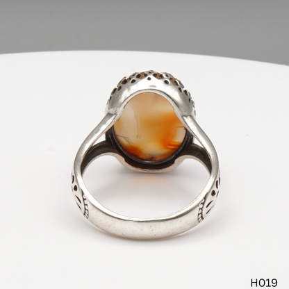 925 Silber Herrenring mit echtem Jemen Achat - Aqeeq Yamani
