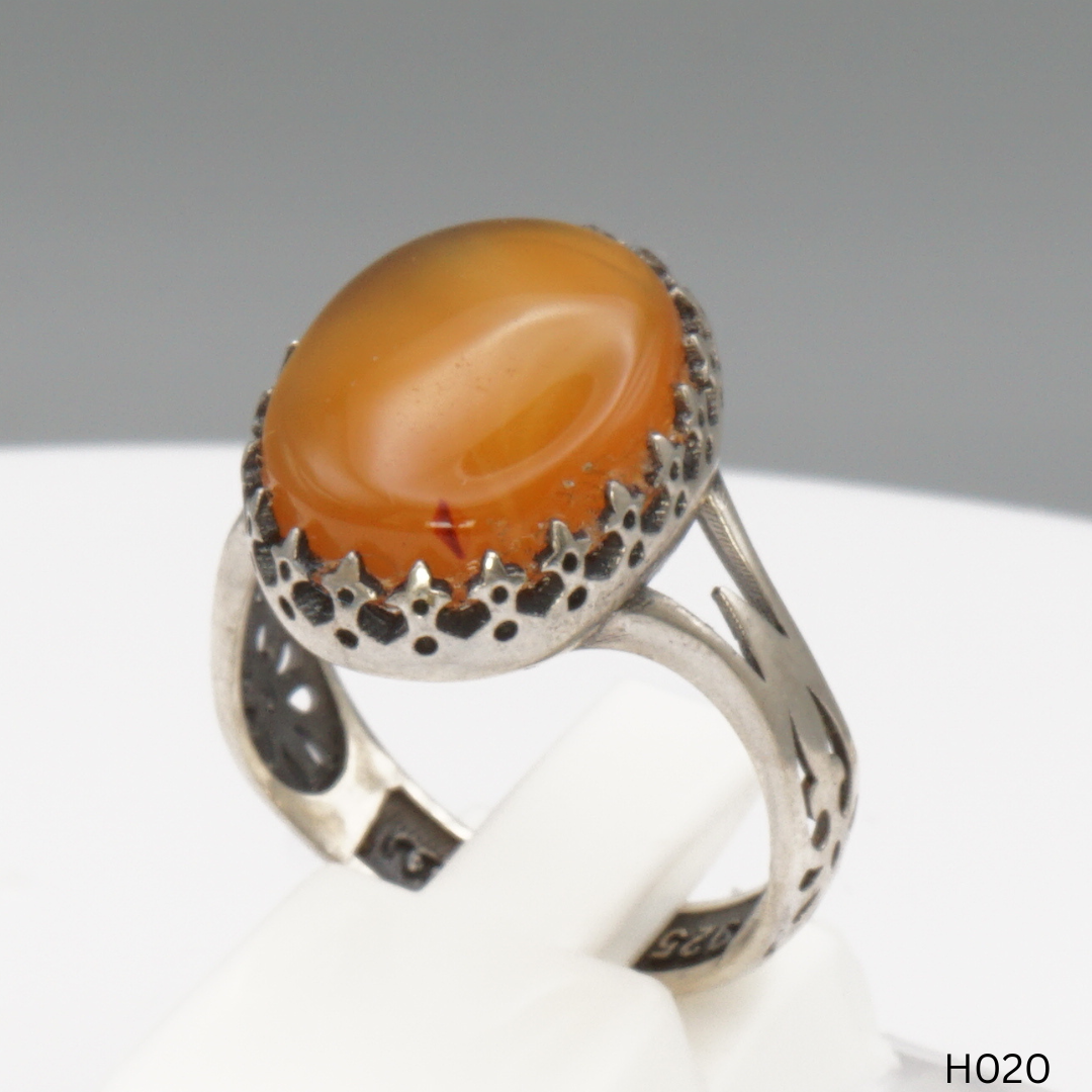 925 Silber Herrenring mit echtem Jemen Achat - Aqeeq Yamani