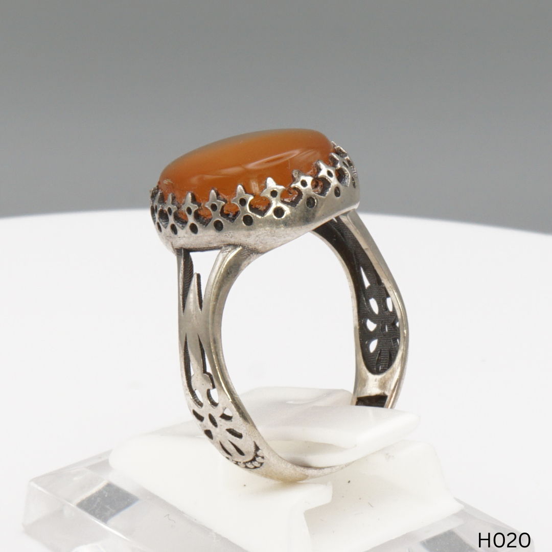 925 Silber Herrenring mit echtem Jemen Achat - Aqeeq Yamani