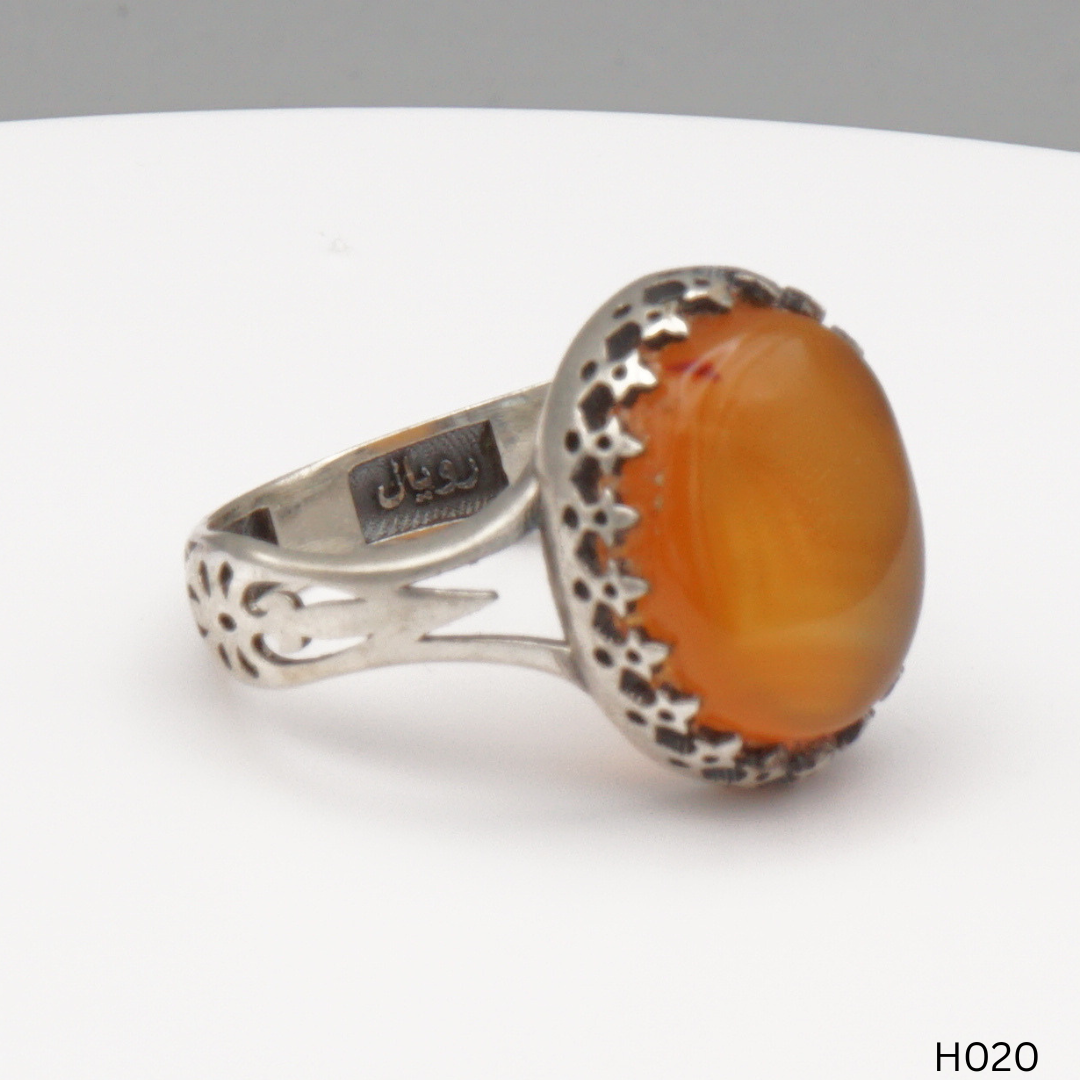 925 Silber Herrenring mit echtem Jemen Achat - Aqeeq Yamani
