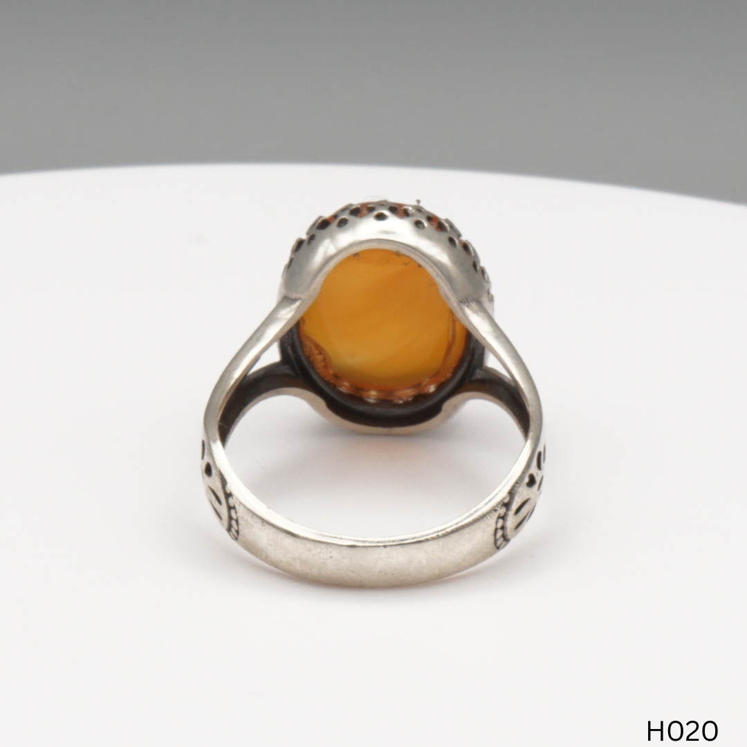 925 Silber Herrenring mit echtem Jemen Achat - Aqeeq Yamani
