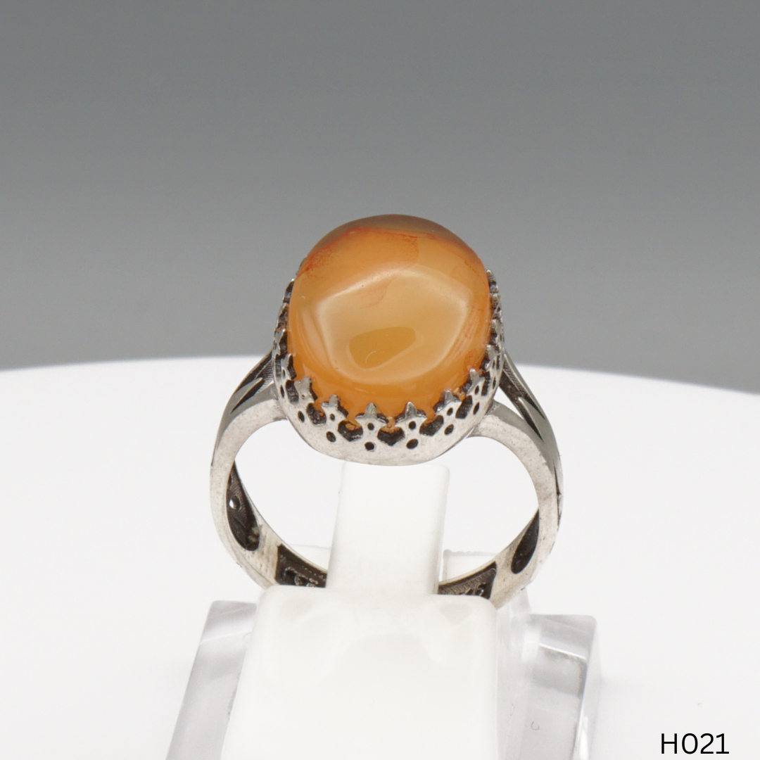 925 Silber Herrenring mit echtem Jemen Achat - Aqeeq Yamani