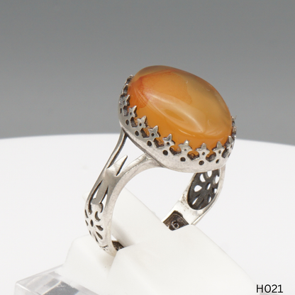 925 Silber Herrenring mit echtem Jemen Achat - Aqeeq Yamani