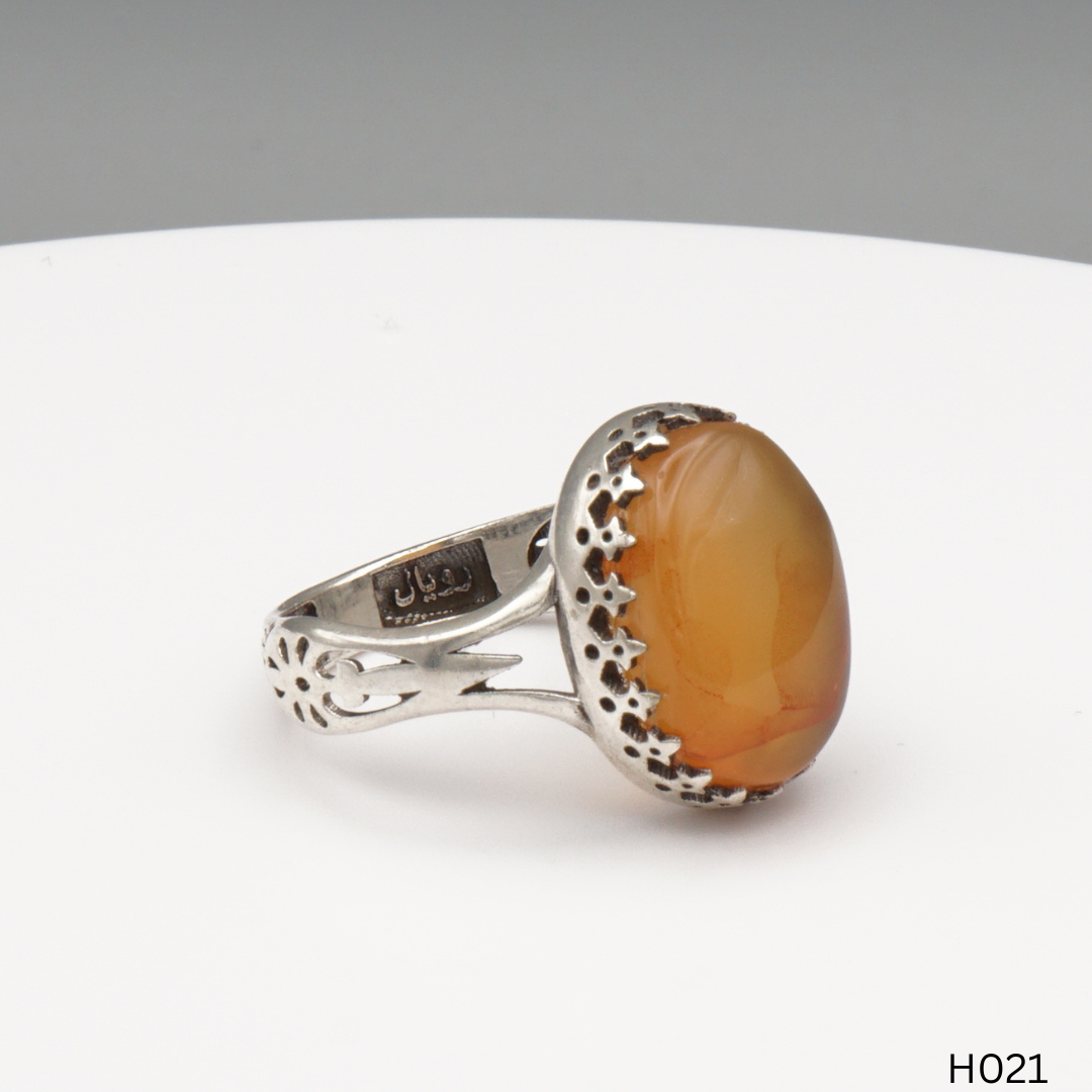 925 Silber Herrenring mit echtem Jemen Achat - Aqeeq Yamani