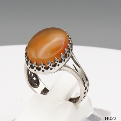 925 Silber Herrenring mit echtem Jemen Achat - Aqeeq Yamani