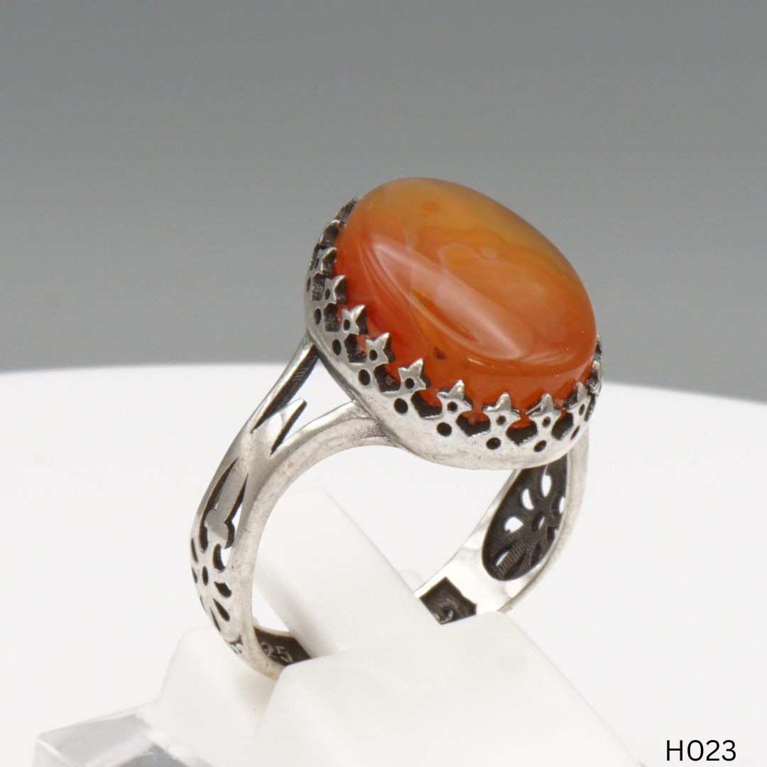 925 Silber Herrenring mit echtem Jemen Achat - Aqeeq Yamani