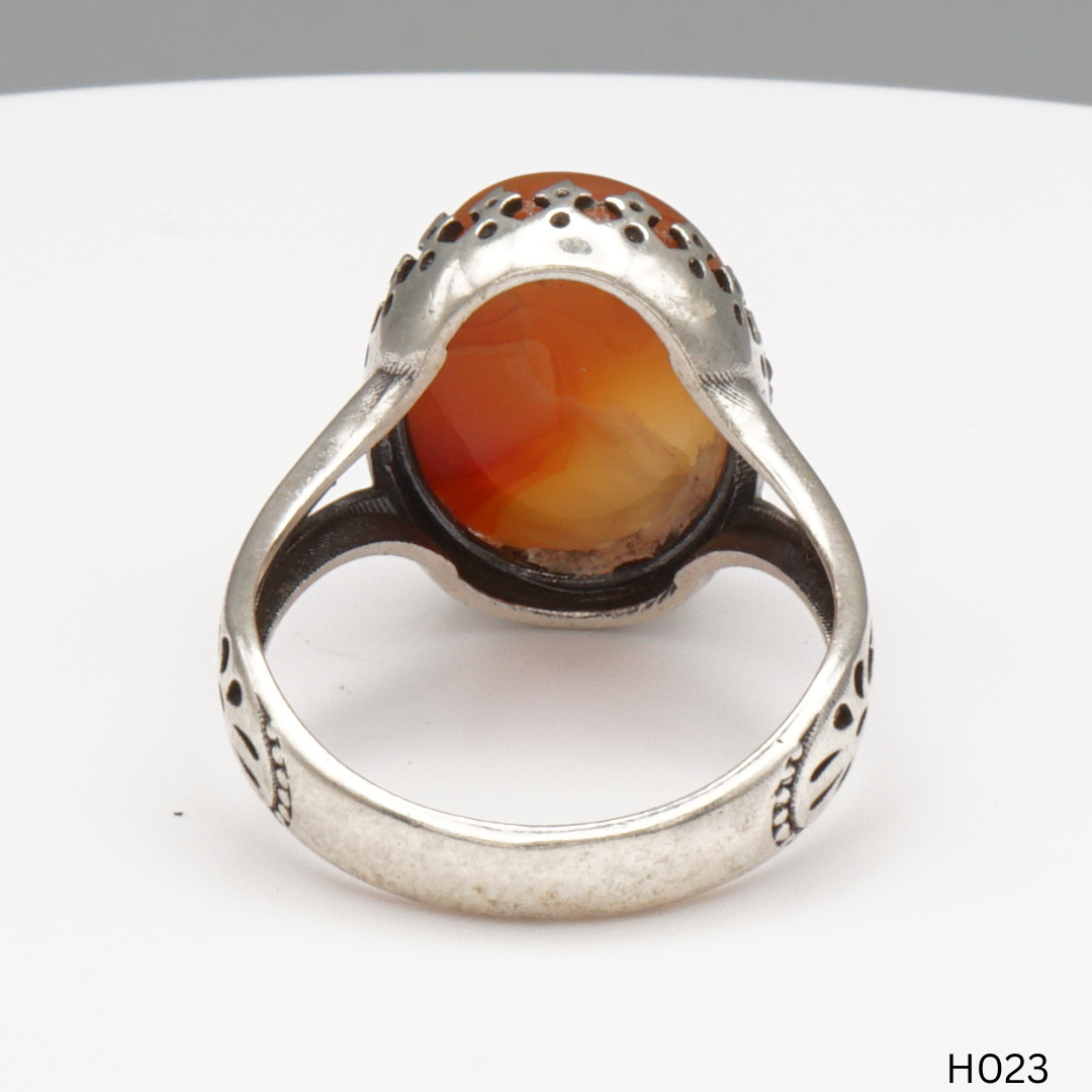 925 Silber Herrenring mit echtem Jemen Achat - Aqeeq Yamani