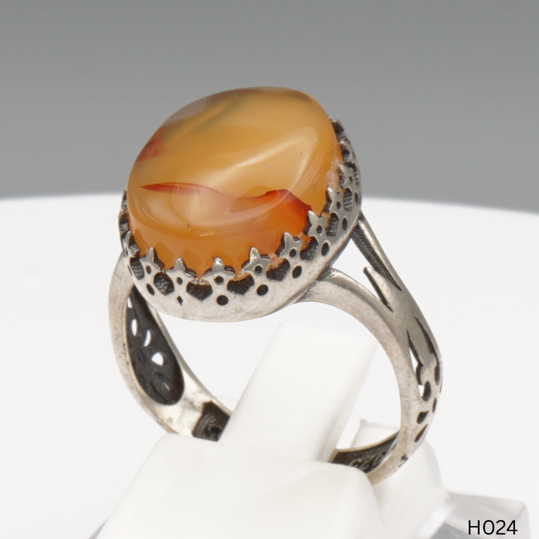 925 Silber Herrenring mit echtem Jemen Achat - Aqeeq Yamani