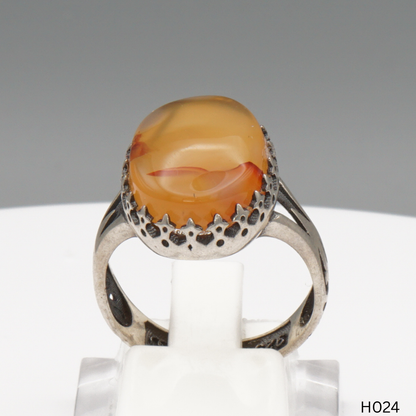925 Silber Herrenring mit echtem Jemen Achat - Aqeeq Yamani
