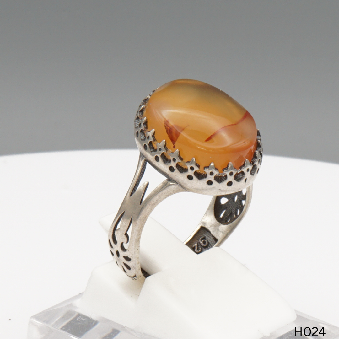 925 Silber Herrenring mit echtem Jemen Achat - Aqeeq Yamani