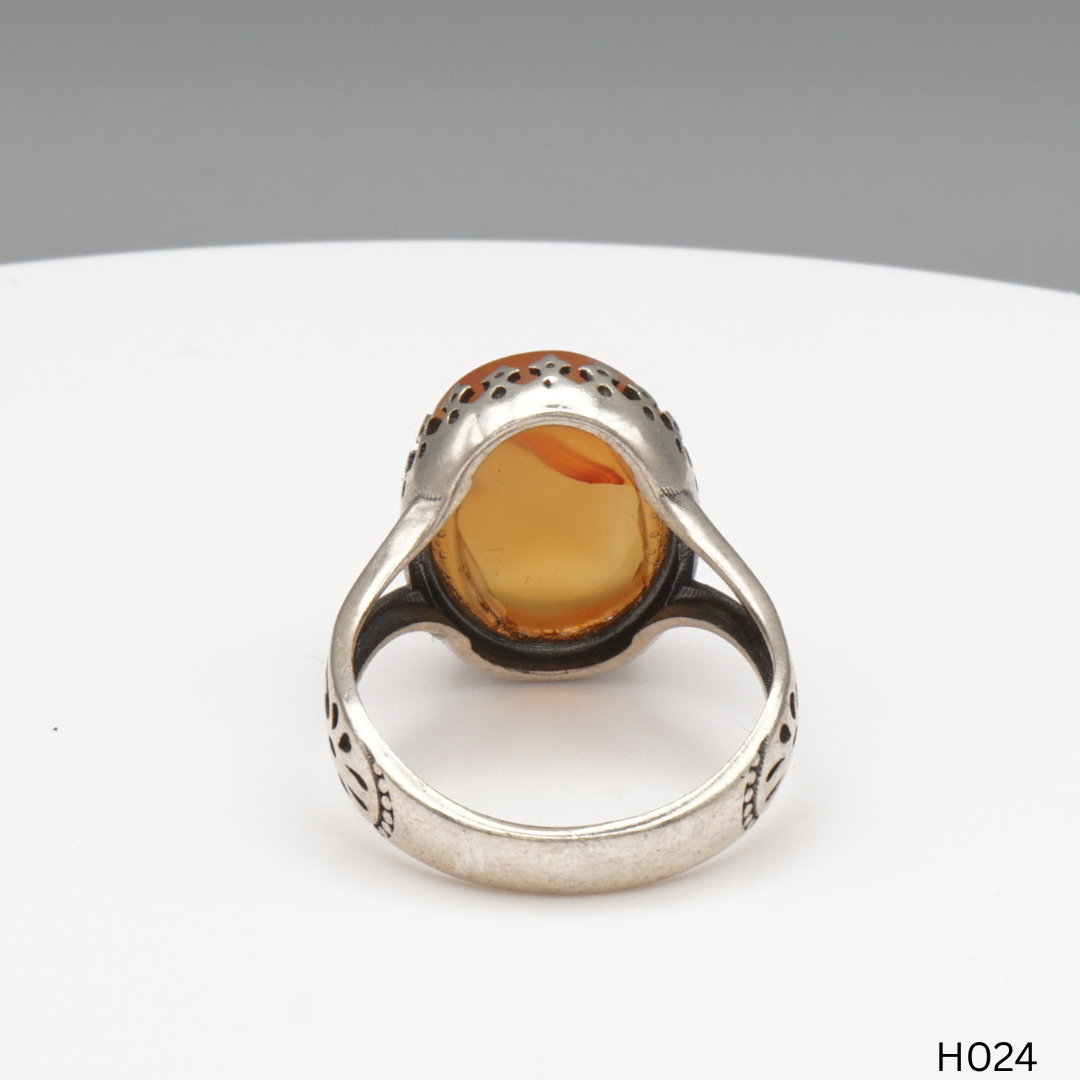 925 Silber Herrenring mit echtem Jemen Achat - Aqeeq Yamani